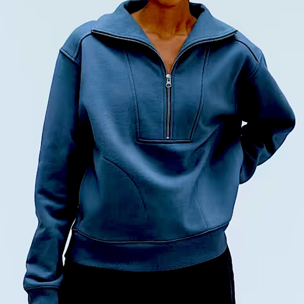 Everlane 100% organic cotton track half zip sweater black medium m